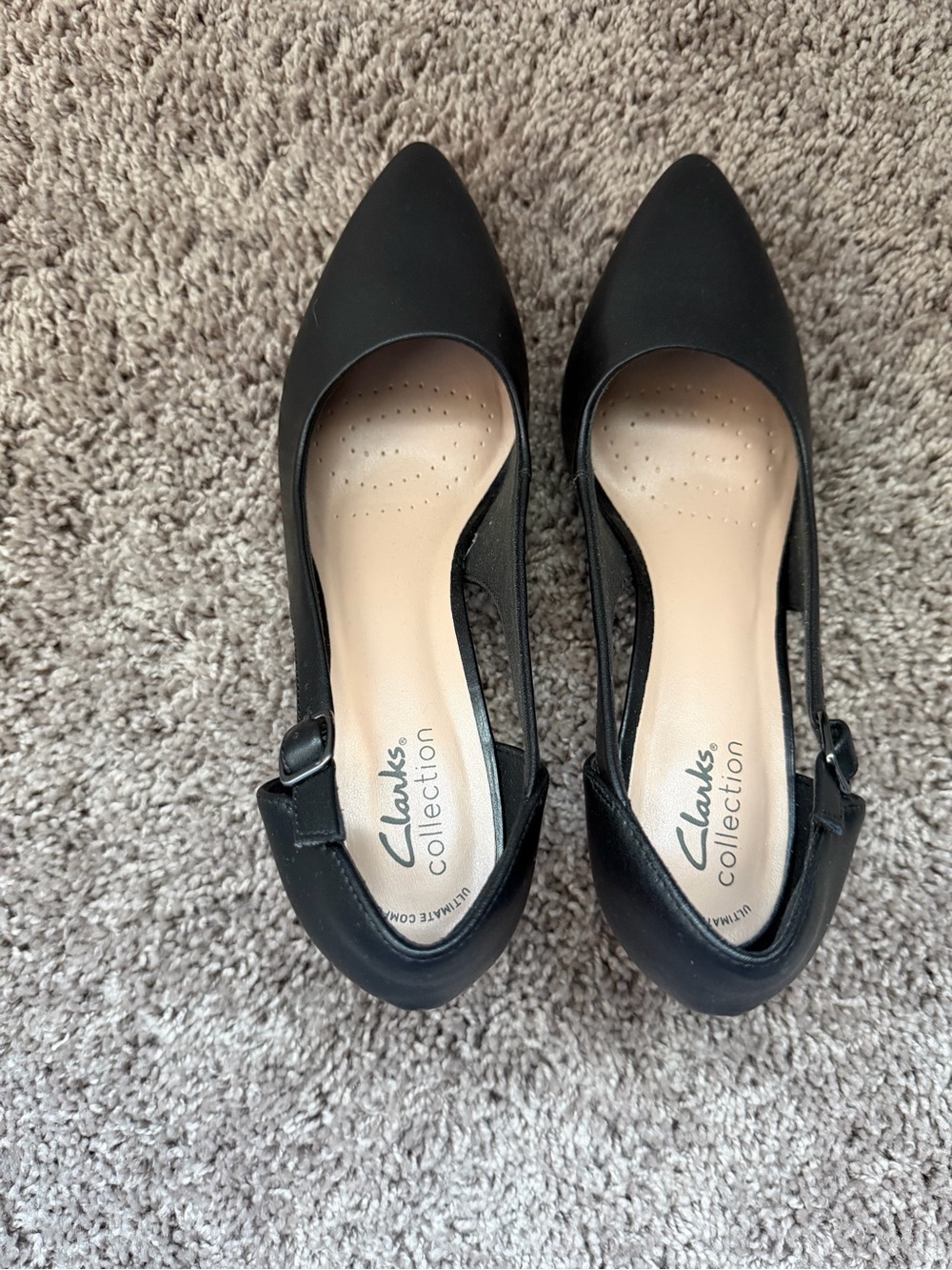 Clarks Black Pointed Slingback Heels